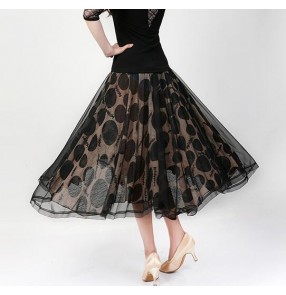 Dark coffee colored women ladies female big skirted middle long length competition performance professional ballroom flamenco tango waltz dancing skirts 